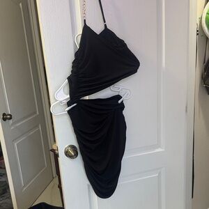 Elegant Black Ruched Dress Chain strap